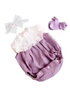 Aori Aori Reborn Baby Dolls Clothes 20 inch Purple Outfit Lace Headband for 18-22 Inch Reborn Doll Newborn Girl  - Image 1