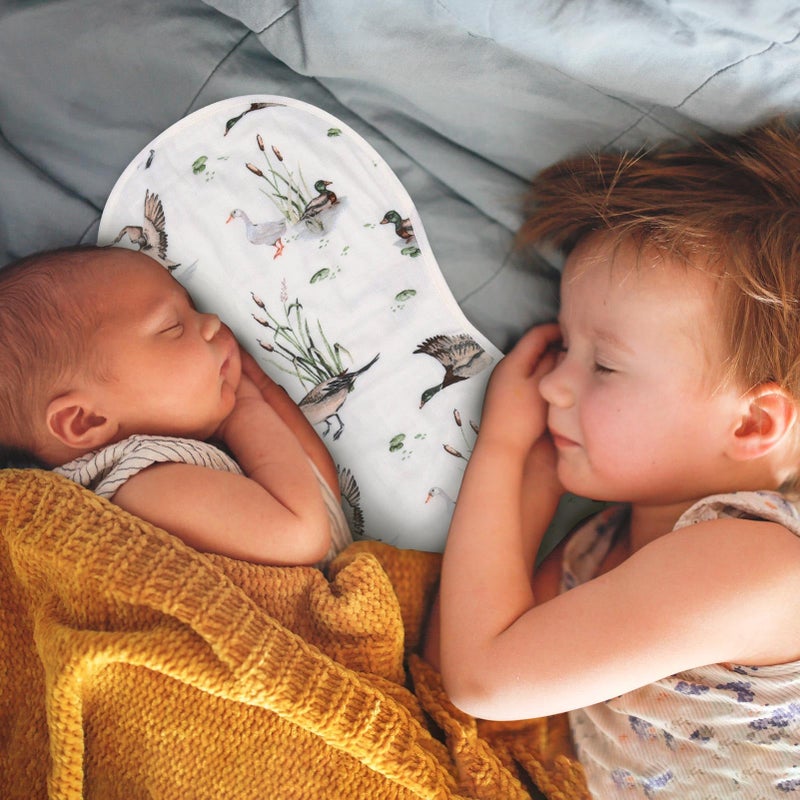 LifeTree Muslin Baby Burp Cloths - 2 Pack 70% Viscose from Bamboo and 30% Cotton Large 22'' by 10'' Absorbent Milk Spit Up Rags - Burping Cloths for Newborn, Girls Boys, MallardDuck & Olive - Image 3