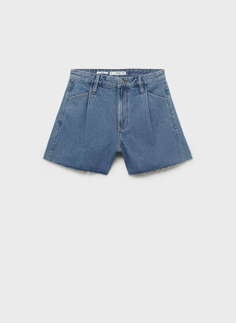 MANGO Denim shorts with frayed hem and pleats