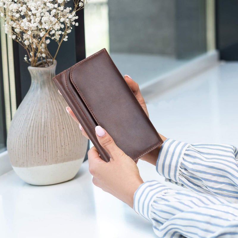 moonster Leather Wallets for Women 8x4 inch Handmade Womens Leather Wallet Brown - Genuine Leather Wallet Women -Ladies Wallets Leather - Women's Wallets - Multi Compartment RFID Wallet for Women - Image 4