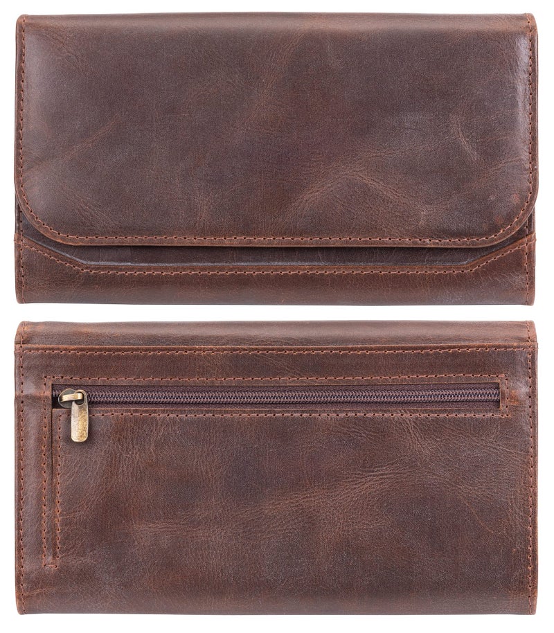 moonster Leather Wallets for Women 8x4 inch Handmade Womens Leather Wallet Brown - Genuine Leather Wallet Women -Ladies Wallets Leather - Women's Wallets - Multi Compartment RFID Wallet for Women - Image 1