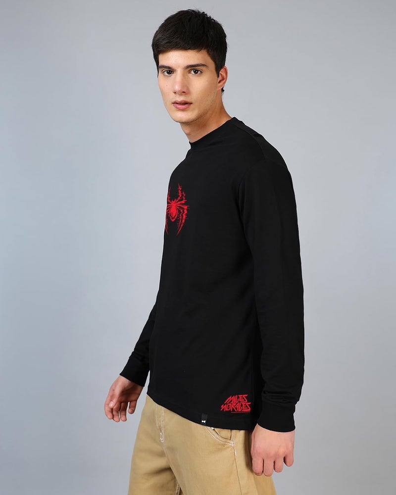 Bewakoof Official Marvel Merchandise Men's Graphic Printed Oversized Fit Full Sleeve Round Neck Cotton Jersey T-Shirt 636662 Black S - Image 4