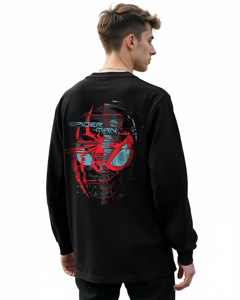 Bewakoof Official Marvel Merchandise Men's Graphic Printed Oversized Fit Full Sleeve Round Neck Cotton Jersey T-Shirt 636662 Black S - Image 1