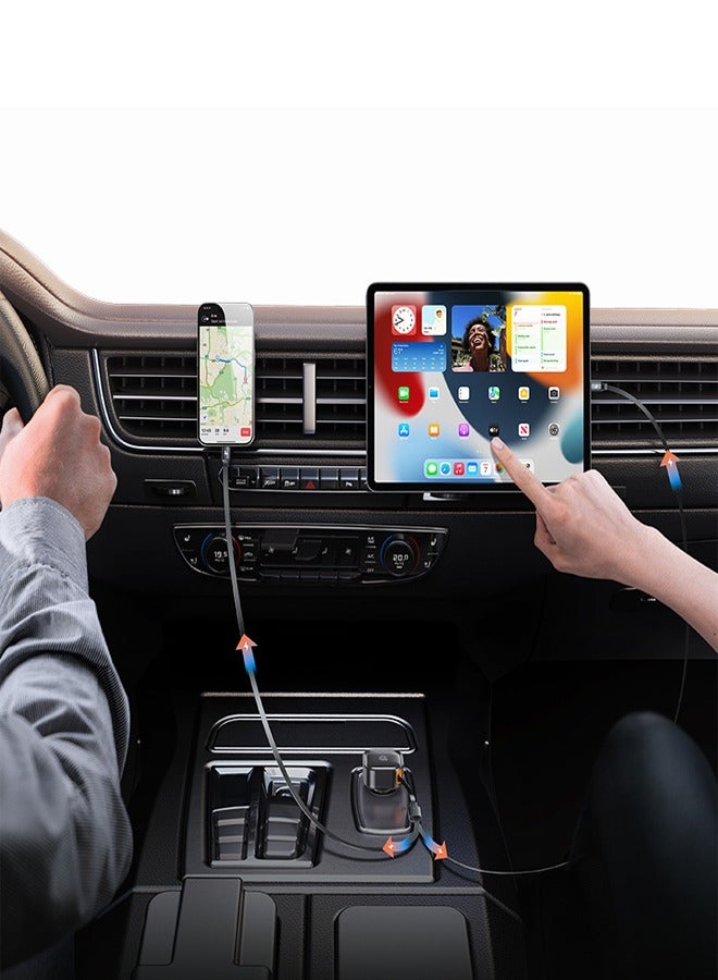 Usams Car Charger 30W Fast Charging Retractable Type-C Cable Quick Mobile Phone Charger for iPhone 14/14Pro Max/13/12/11 Series Samsung , Huawei, Xiaomi and many more Black - Image 3