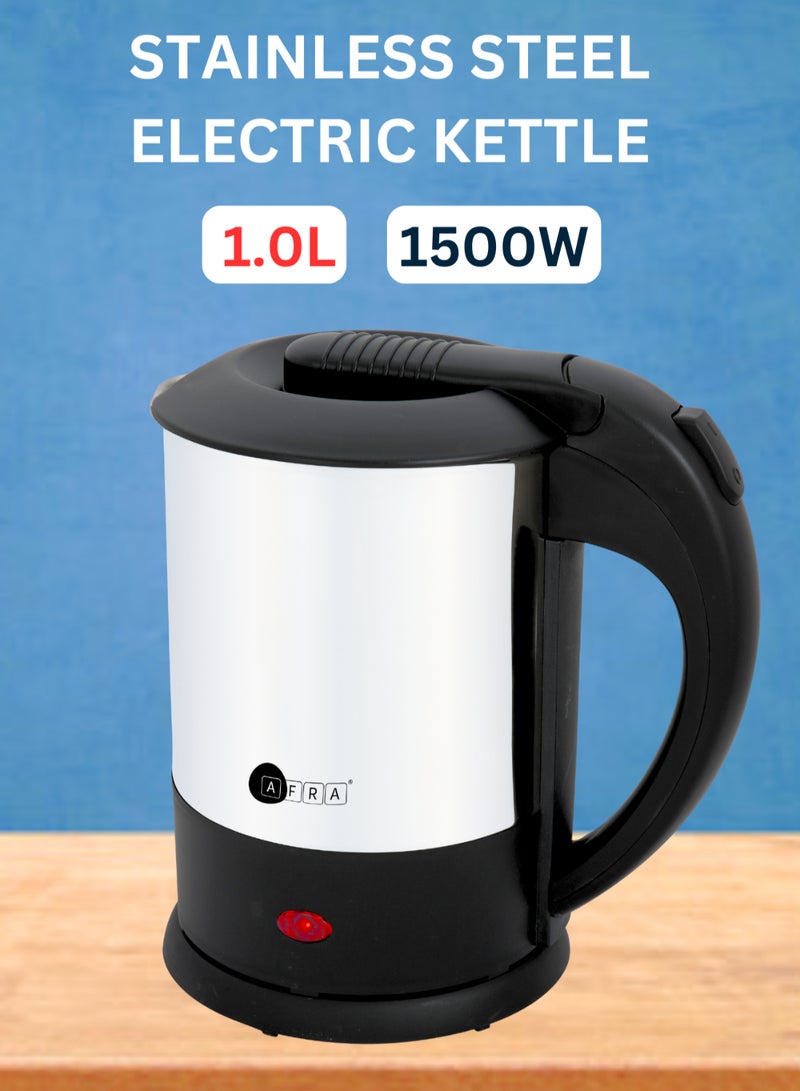 Electric Kettle | 1.0L | 1500W | Stainless Steel | Removable Cover | Overheat Protection | Water Level Indicator | 2-Year Warranty 1 L 1500 W AF-1015KTSS black