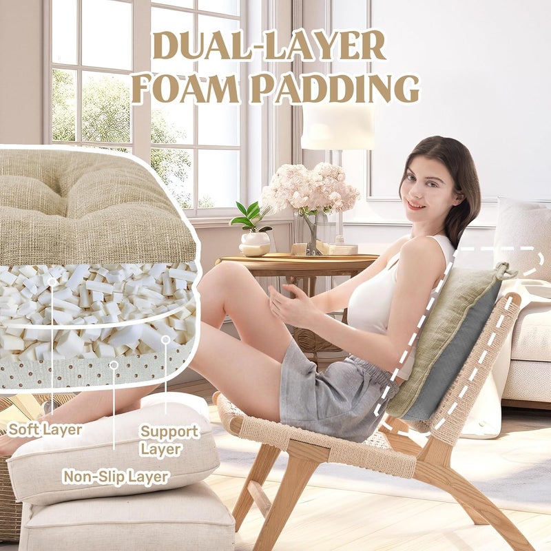 puredown ® Chair Cushions for Dining Chairs, Tufted Memory Foam Chair Pads with Non-Slip Backing, Kitchen Seat Cushions with Ties, Washable Seat Pad Set of 4, 15.5" x 15.5" x 4", Khaki - Image 3