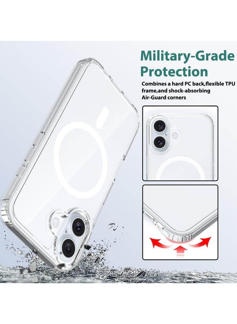 Crystal Clear Magnetic Case for iPhone 16, super Grade Drop Tested Shockproof Anti-Scratch Clear Slim Thin Magnetic Case, (Clear)