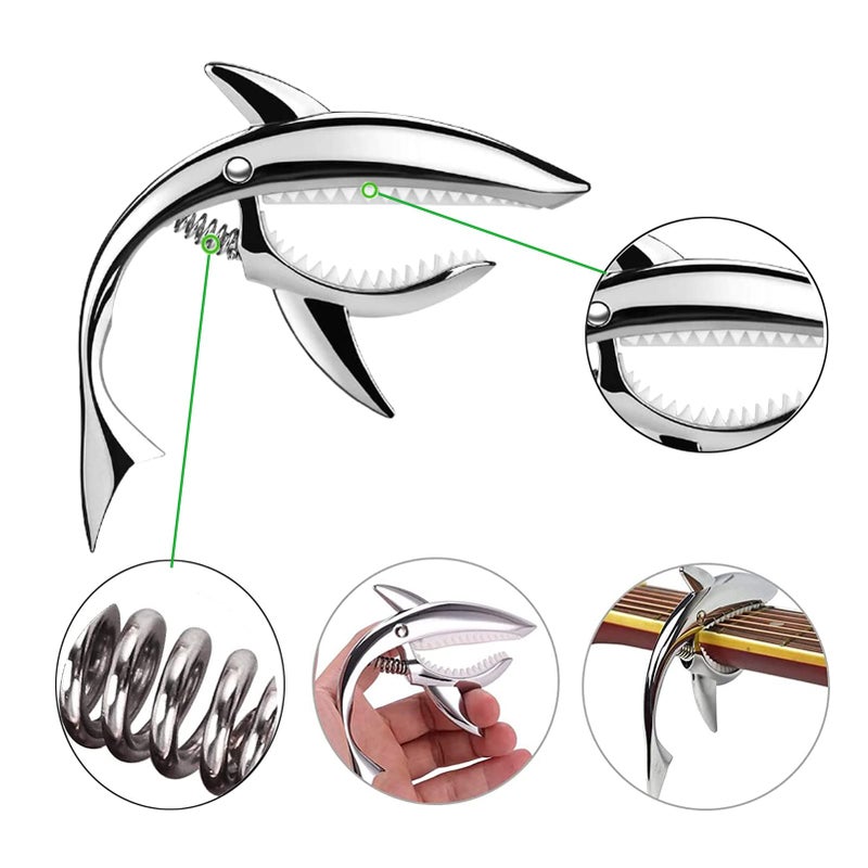 JINWEE Shark Guitar Capo Pretty Cool Capo for Electric Acoustic Classical Guitar Ukulele Zinc Alloy Spring Capo (silver) - Image 3