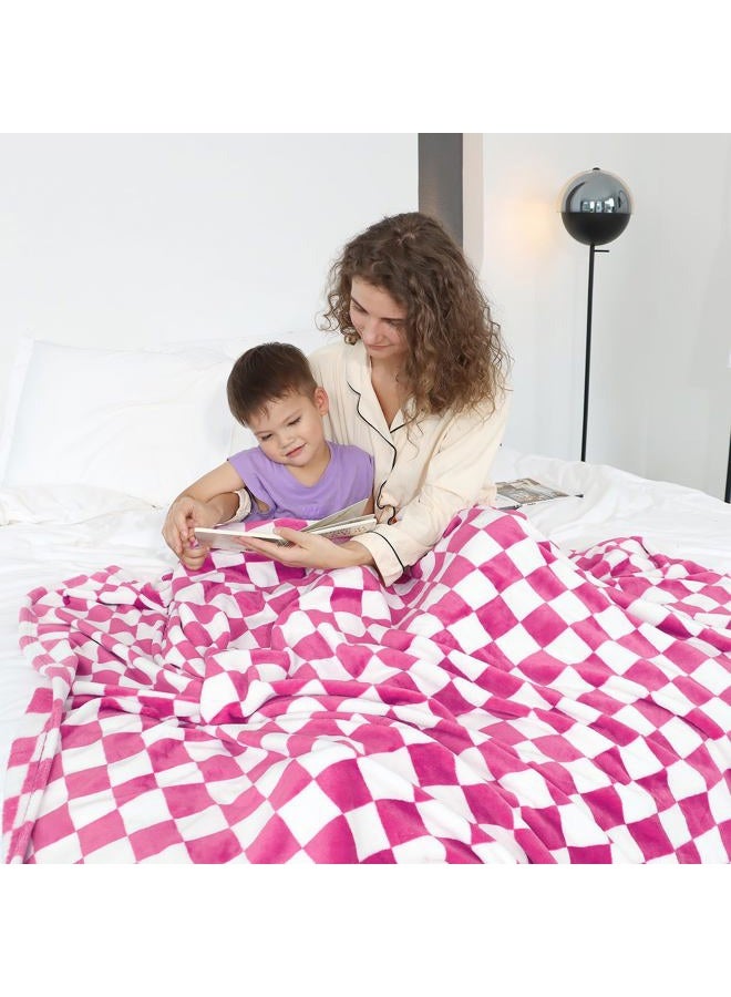 LOKOZ Warm Blanket Soft Cozy Throw Blanket Checkered Fleece Throw Blankets for Couch (Lattice Rose Red, 40"x50") - Image 5