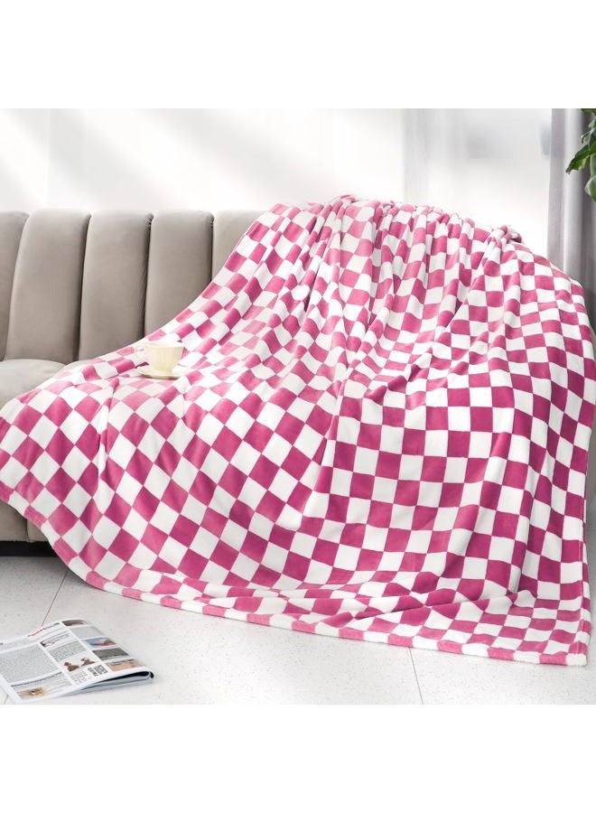 LOKOZ Warm Blanket Soft Cozy Throw Blanket Checkered Fleece Throw Blankets for Couch (Lattice Rose Red, 40"x50") - Image 1