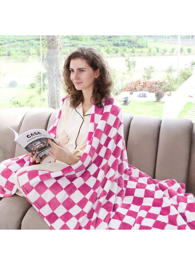 LOKOZ Warm Blanket Soft Cozy Throw Blanket Checkered Fleece Throw Blankets for Couch (Lattice Rose Red, 40"x50") - Image 4