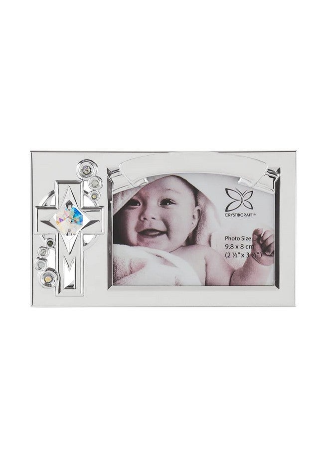 Crystocraft Picture Frames, Baptism Picture Frame, Cross with Brilliant Cut Austrian Crystal Studded Baby Memories Frame Keepsake Baby Frame Photo Frame 5.51 X 3.14 Inch - Image 1