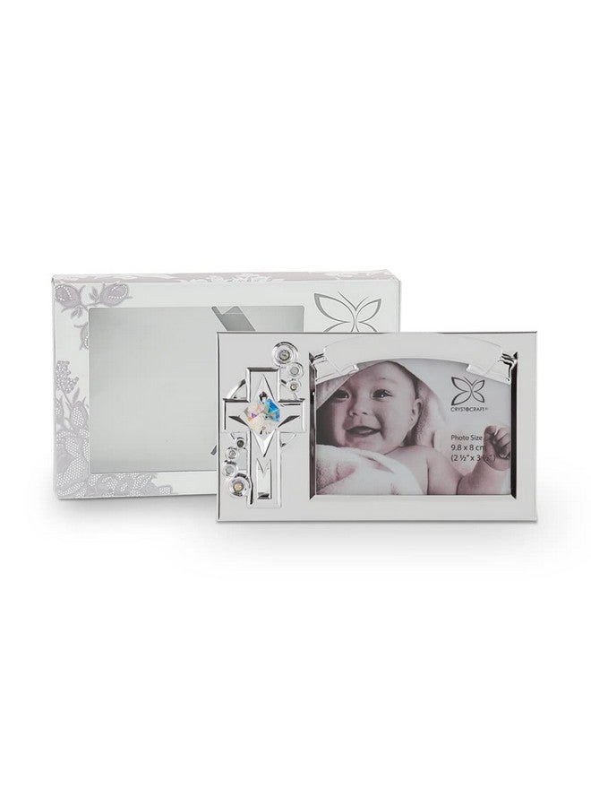 Crystocraft Picture Frames, Baptism Picture Frame, Cross with Brilliant Cut Austrian Crystal Studded Baby Memories Frame Keepsake Baby Frame Photo Frame 5.51 X 3.14 Inch - Image 5