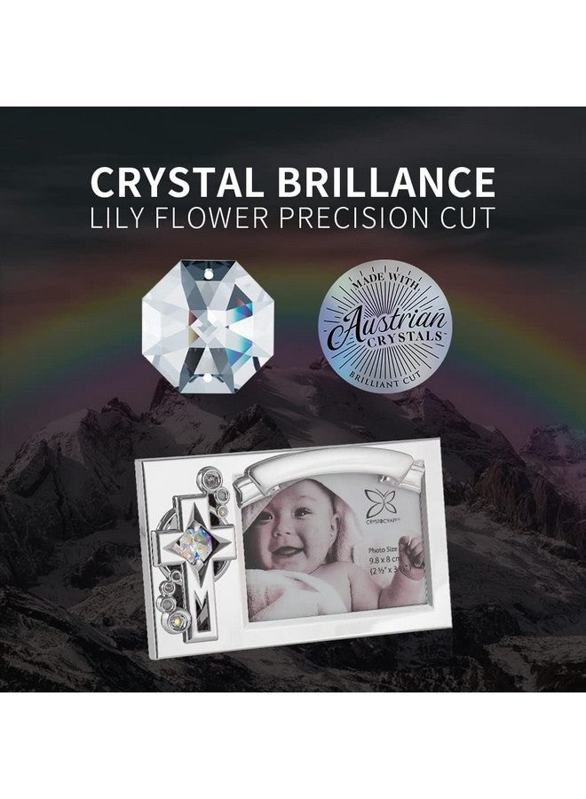 Crystocraft Picture Frames, Baptism Picture Frame, Cross with Brilliant Cut Austrian Crystal Studded Baby Memories Frame Keepsake Baby Frame Photo Frame 5.51 X 3.14 Inch - Image 2