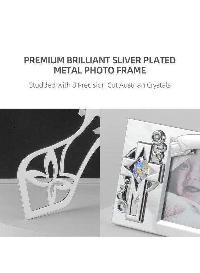 Crystocraft Picture Frames, Baptism Picture Frame, Cross with Brilliant Cut Austrian Crystal Studded Baby Memories Frame Keepsake Baby Frame Photo Frame 5.51 X 3.14 Inch - Image 4
