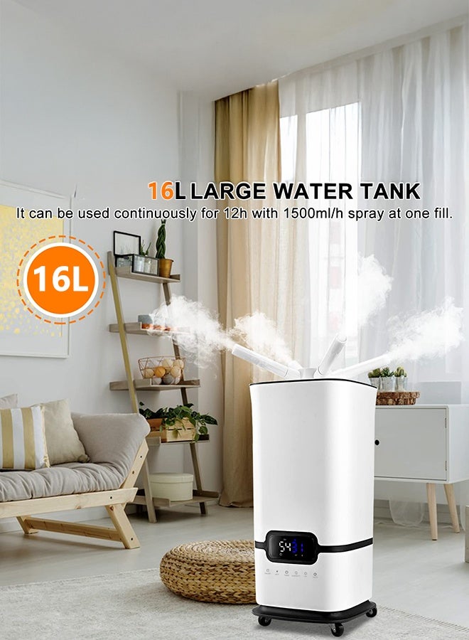 XiuWoo Industrial Humidifier Commercial Humidifier with Water Pipe 1500ML/h Cool Mist Humidifier, 16L Whole House Humidifier Top Filled, UV sterilization, ntelligent timing, 3 core atomizer tablets,Large Room Green House - Image 3
