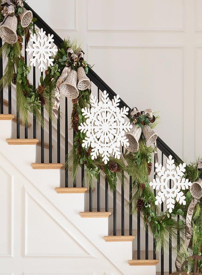 Sophena Wooden Large Snowflake Ornaments Sign Christmas Decorations 3Pack, Wood Hollow White Snowflakes Crafts Winter Hanging Plaques Decorations 3 Size of Cutouts New Year Wall Bedroom Living Room Decoration - Image 2