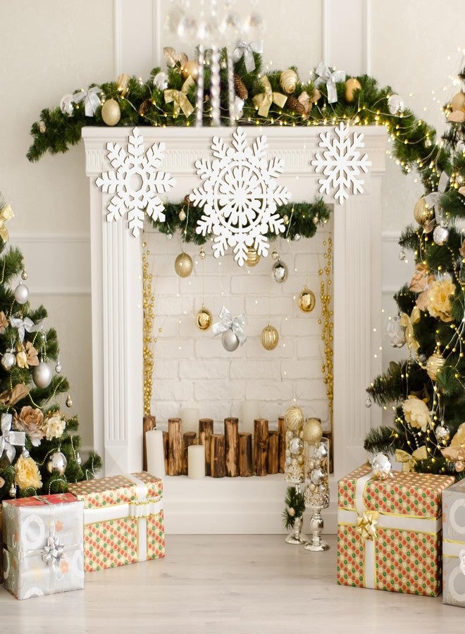 Sophena Wooden Large Snowflake Ornaments Sign Christmas Decorations 3Pack, Wood Hollow White Snowflakes Crafts Winter Hanging Plaques Decorations 3 Size of Cutouts New Year Wall Bedroom Living Room Decoration - Image 3