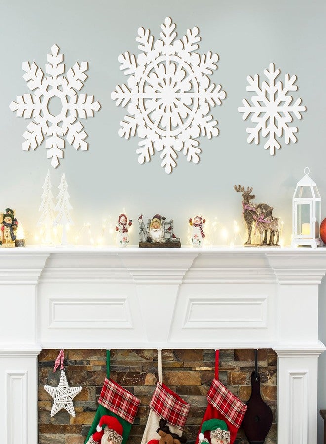 Sophena Wooden Large Snowflake Ornaments Sign Christmas Decorations 3Pack, Wood Hollow White Snowflakes Crafts Winter Hanging Plaques Decorations 3 Size of Cutouts New Year Wall Bedroom Living Room Decoration - Image 1