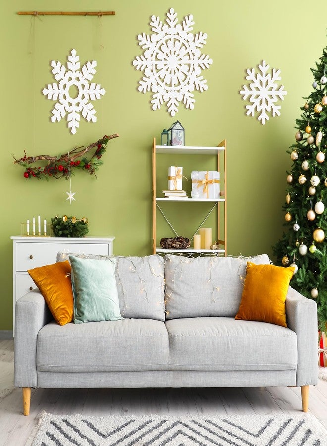 Sophena Wooden Large Snowflake Ornaments Sign Christmas Decorations 3Pack, Wood Hollow White Snowflakes Crafts Winter Hanging Plaques Decorations 3 Size of Cutouts New Year Wall Bedroom Living Room Decoration - Image 5