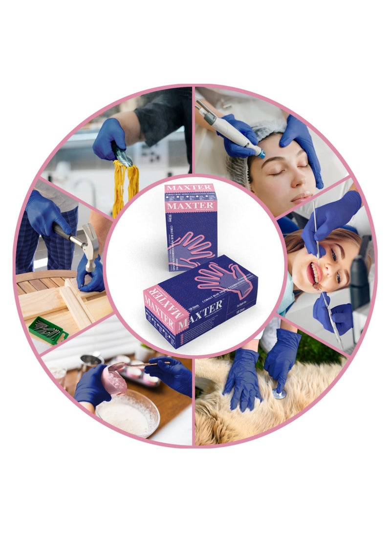 MAXTER Cobal Blue Nitrile Medical Exam Powder Free Home Improvement Cleaning Care Accessories Gloveswork Lab Safety Security Equipment Disposable Gloves 100 Pcs Per Box 2.2 Mil 3.0g  - Image 2