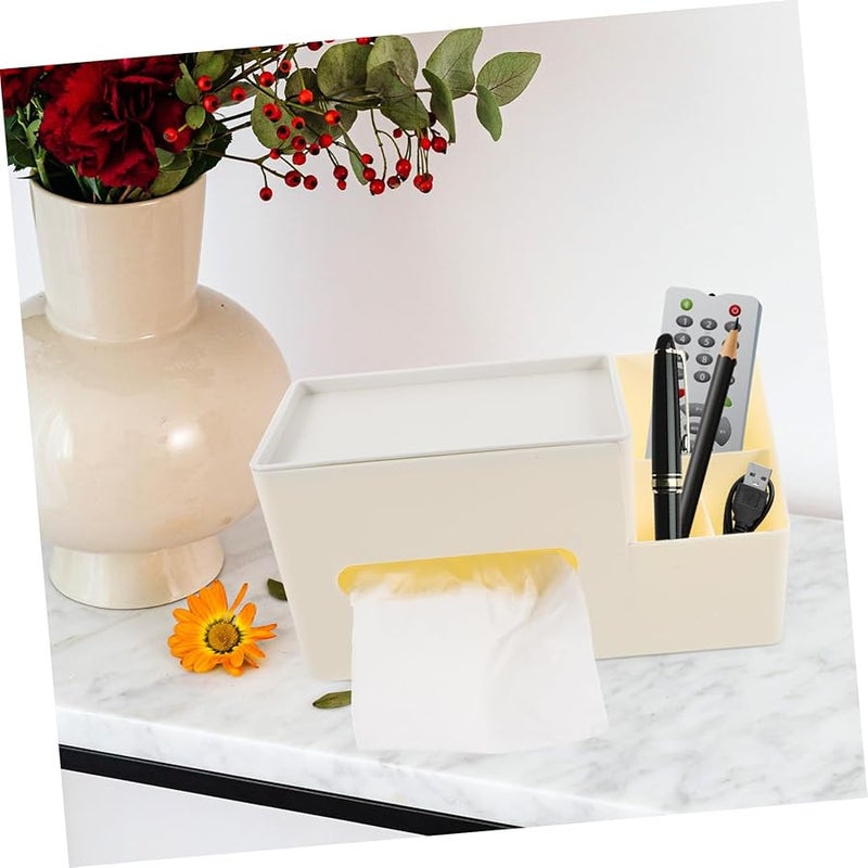 غطاء صندوق المناديل الأبيض للمكتب مع منظم جانبي لتنظيم مكتب المنزل - Image 4