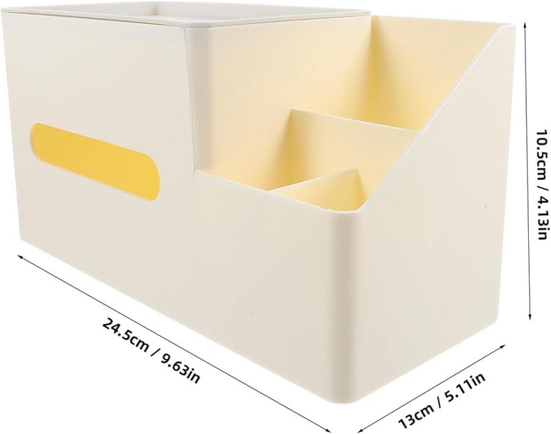 غطاء صندوق المناديل الأبيض للمكتب مع منظم جانبي لتنظيم مكتب المنزل - Image 2