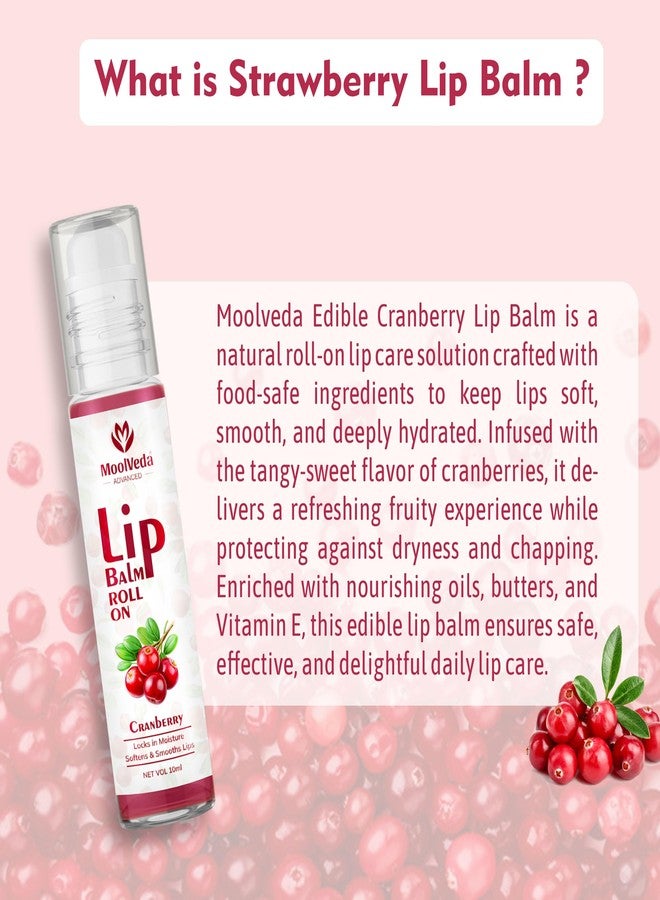 Moolveda Lip Balm Roll on with Cranberry & 100% edible ingredients & no chemicals, 10ml - Image 2