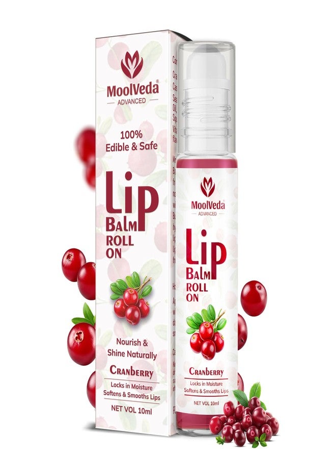 Moolveda Lip Balm Roll on with Cranberry & 100% edible ingredients & no chemicals, 10ml - Image 1