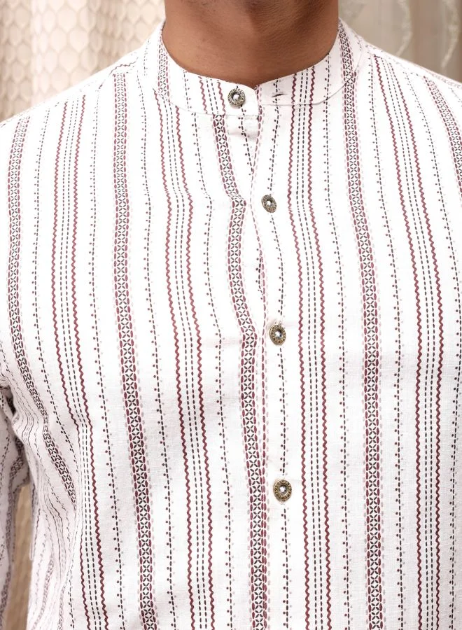 ذا انديان كراج كو Men Slim Fit Indie Printed Full Sleeves Mandarin Collar Resort Wear Shirt