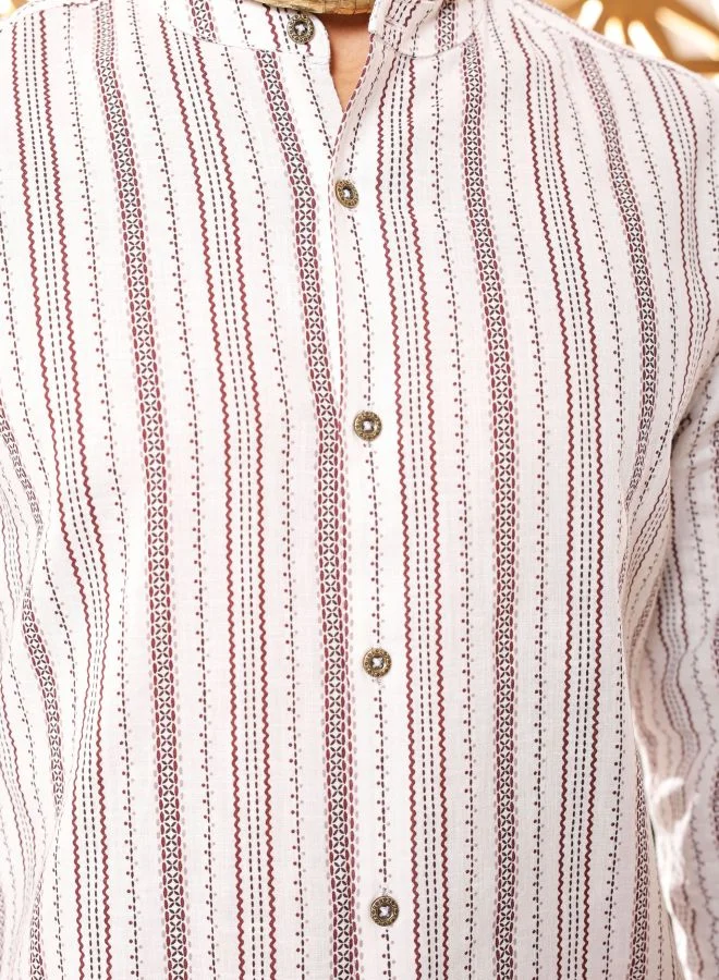 ذا انديان كراج كو Men Slim Fit Indie Printed Full Sleeves Mandarin Collar Resort Wear Shirt