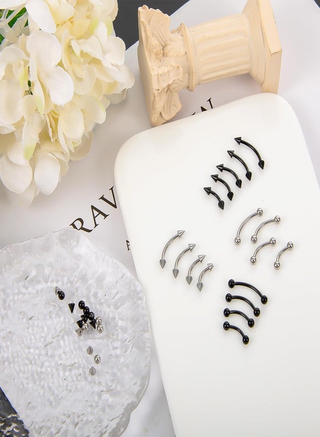 يوليف مجموعة يوليف المكونة من 16 قطعة من مجوهرات ثقب الحواجب، بما في ذلك حلقات ثقب الشفة، وحلقات ثقب الحواجب، وقضبان منحنية من الفولاذ الجراحي، وحلقات ثقب صغيرة عمودية للشفة، وحلقات ثقب الأذن (روك، هيليكس، كونش، دايث). - Image 4