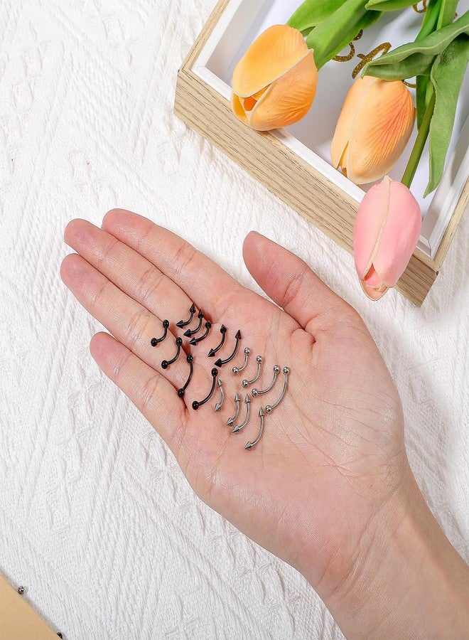 يوليف مجموعة يوليف المكونة من 16 قطعة من مجوهرات ثقب الحواجب، بما في ذلك حلقات ثقب الشفة، وحلقات ثقب الحواجب، وقضبان منحنية من الفولاذ الجراحي، وحلقات ثقب صغيرة عمودية للشفة، وحلقات ثقب الأذن (روك، هيليكس، كونش، دايث). - Image 5