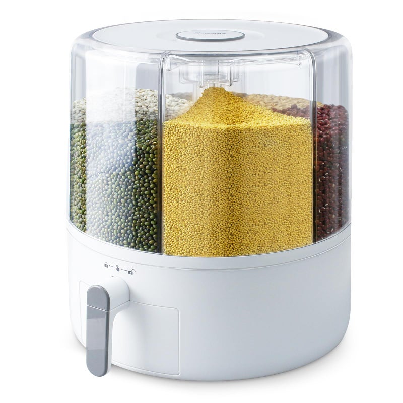 Slow Slog 16lb Grain and Rice Storage Container, 6 Grid Rotating Dispenser, Airtight Rice Storage - Image 1