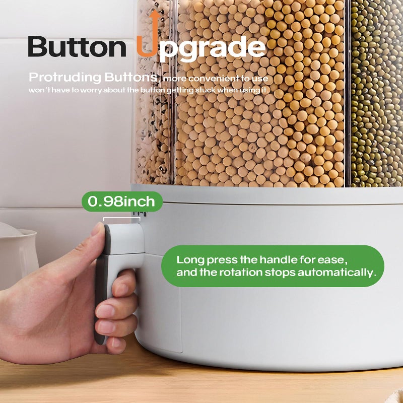 Slow Slog 16lb Grain and Rice Storage Container, 6 Grid Rotating Dispenser, Airtight Rice Storage - Image 5