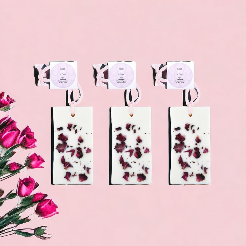 LUMIA Set of 3 Scented Soy Wax Tablets Handmade Rose Aromatherapy Sachets for Wardrobes Drawers Cars Natural LongLasting Air Freshener 85g Each - Image 1