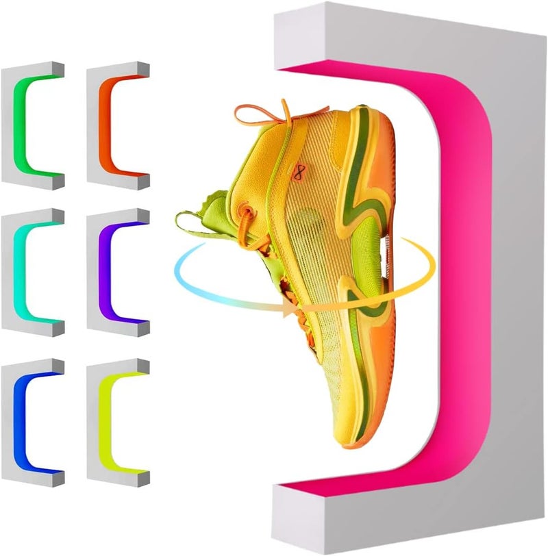 UVEHAS Levitating Shoe Display, Floating Rotating Sneaker Stand, Magnetic Levitation Shoe Rack with 16 Colors LED Light for Gifts Shoes Collectors Store Advertising Exhibition Home Decor - Image 1