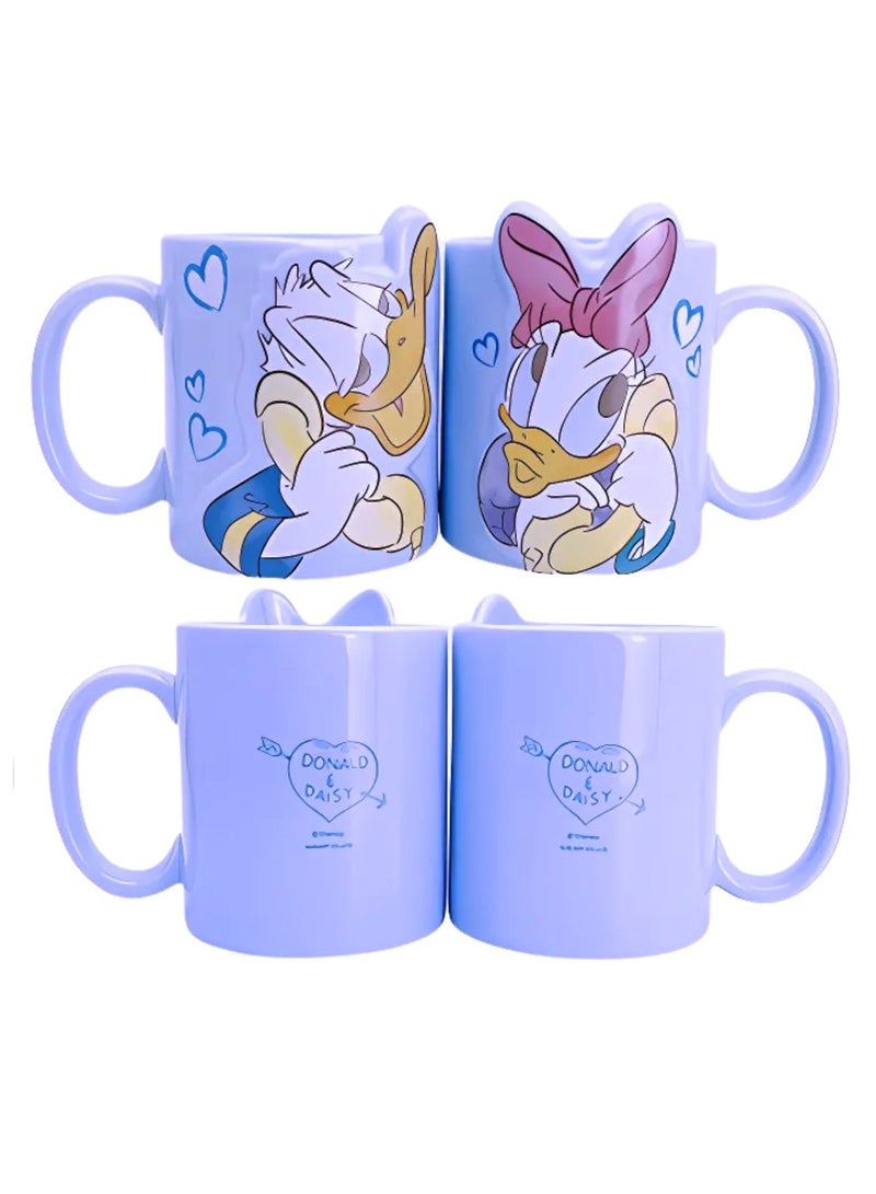 ديزني طقم أكواب الزوجين دونالد وديزي مطابق للأزواج، مثالي للقهوة والشاي وكوب سيراميك الشوكولاتة الساخنة 300 مل - Image 1