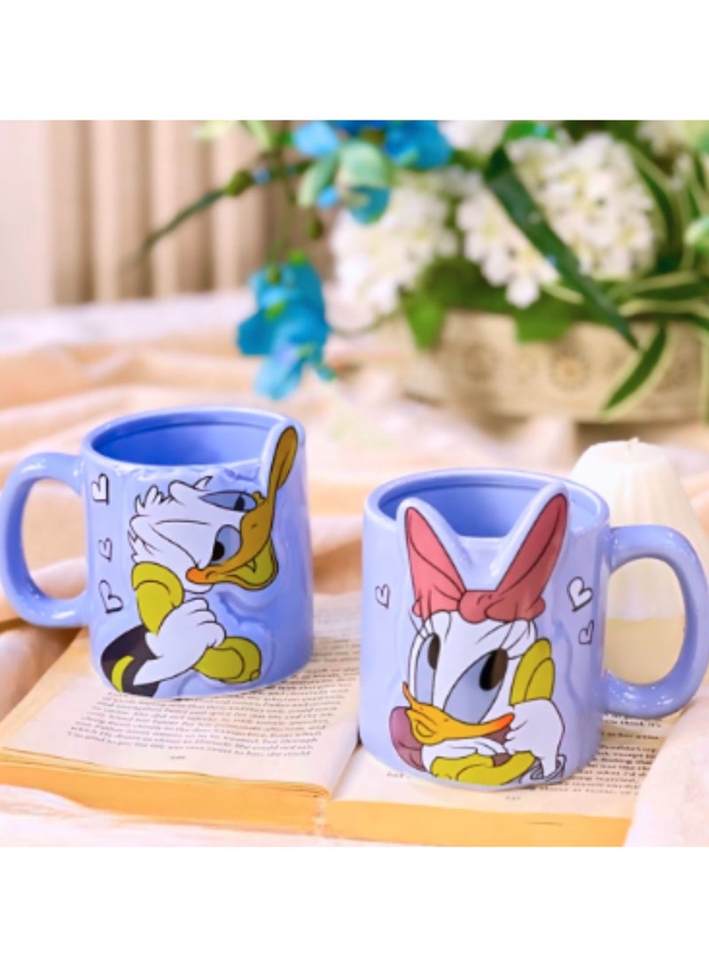 ديزني طقم أكواب الزوجين دونالد وديزي مطابق للأزواج، مثالي للقهوة والشاي وكوب سيراميك الشوكولاتة الساخنة 300 مل - Image 2