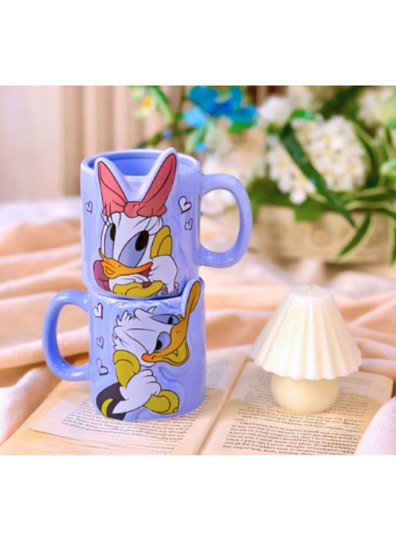 ديزني طقم أكواب الزوجين دونالد وديزي مطابق للأزواج، مثالي للقهوة والشاي وكوب سيراميك الشوكولاتة الساخنة 300 مل - Image 3