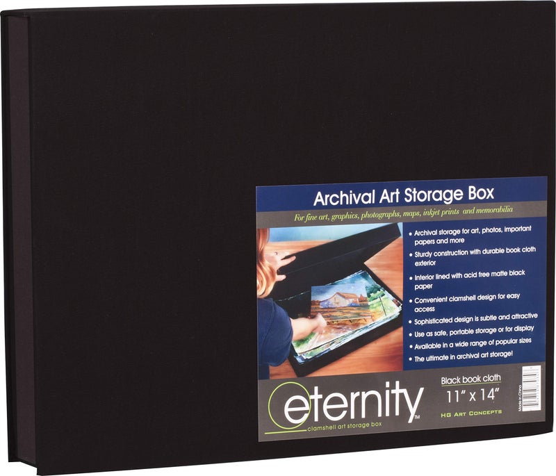 HG Art Concepts Art Photo Storage Box Eternity Archival Clamshell Box For Storing Artwork, Photos & Documents Deluxe Acid-Free Sturdy & Lined With Archival Paper - [Black - 11" x 14"] - Image 1