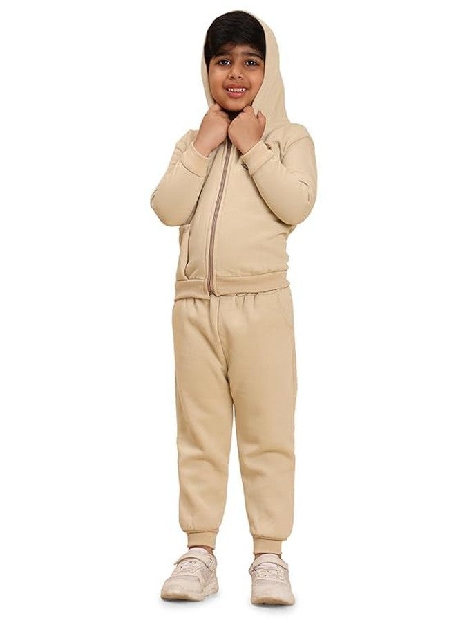 AMEEHA Kids Fleece Winter Wear Tracksuit Set with Cartoon Print, Full Zip Hooded Sweatshirt and Jogger Pants with Sling Bag (IN, Age, 12 Months, 18 Months, Beige) - Image 5