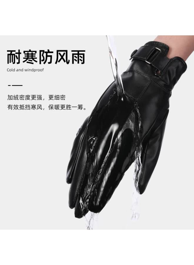 Fapai Men's Winter Leather Gloves Thickened Fleece Lined Waterproof Windproof Touchscreen Motorcycle Riding Gloves - Image 1