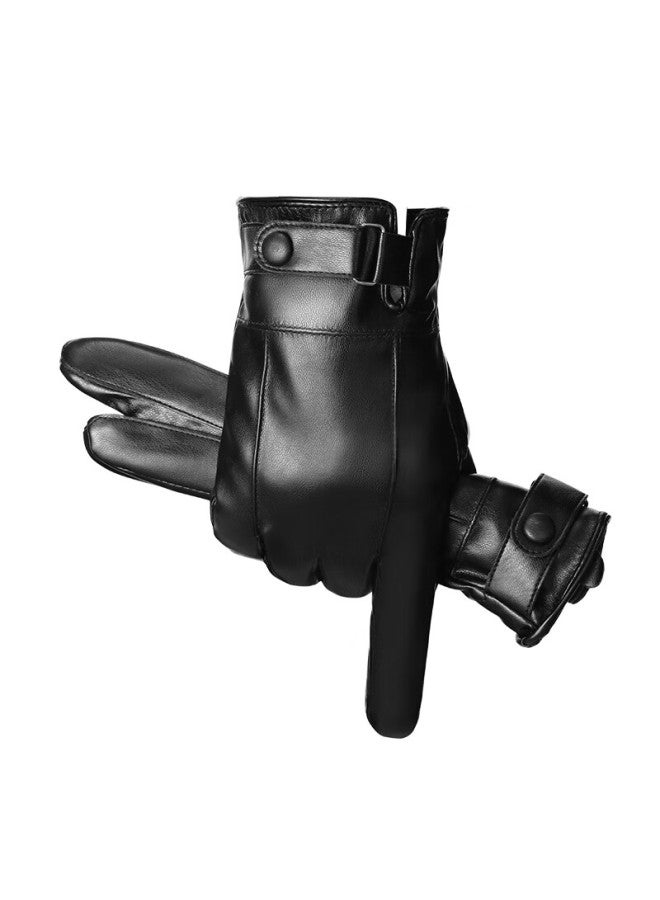 Fapai Men's Winter Leather Gloves Thickened Fleece Lined Waterproof Windproof Touchscreen Motorcycle Riding Gloves - Image 2