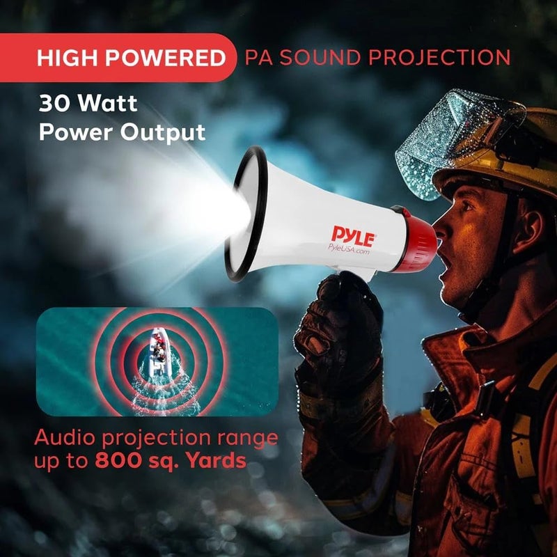 Pyle Megaphone Bull Horn Loud PA Speaker with 30W Power and Adjustable Volume Control, 800 Yard Range, Lightweight Portable Design, Ideal for Outdoor Sports, Cheerleading, and Coaches - Image 2