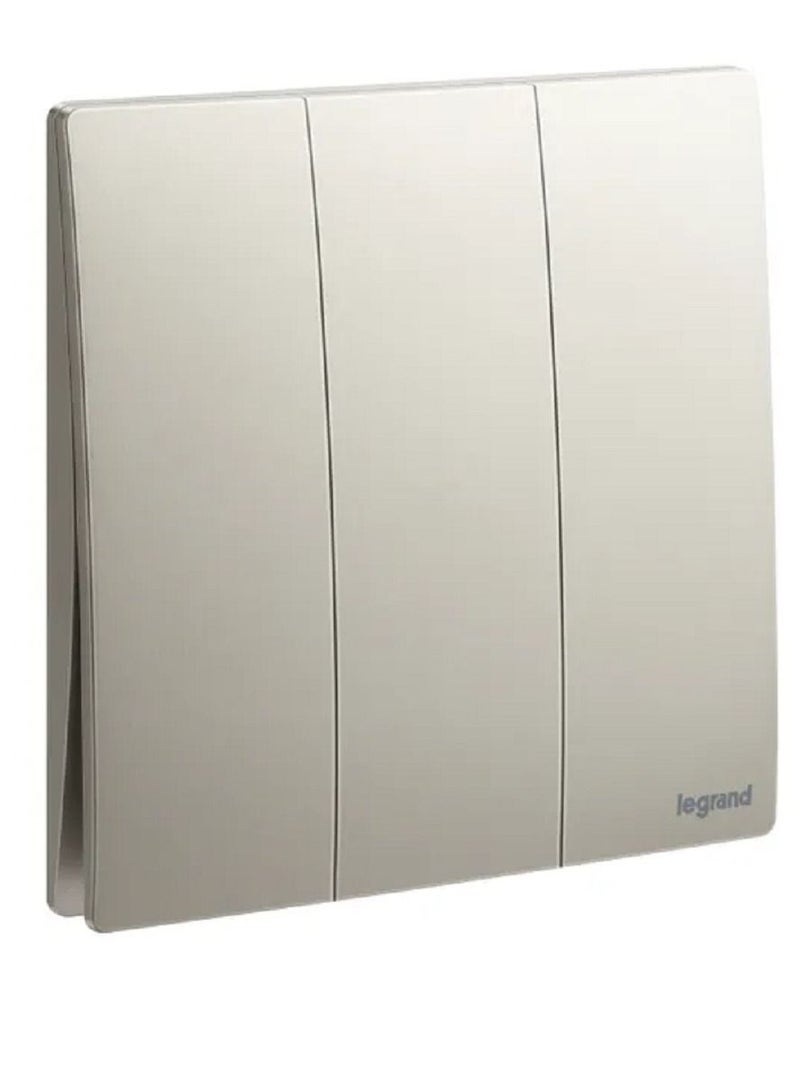Legrand Single Pole Switch Mallia Senses 3 Gang 1 Way 16AX 250V Champagne - Image 1