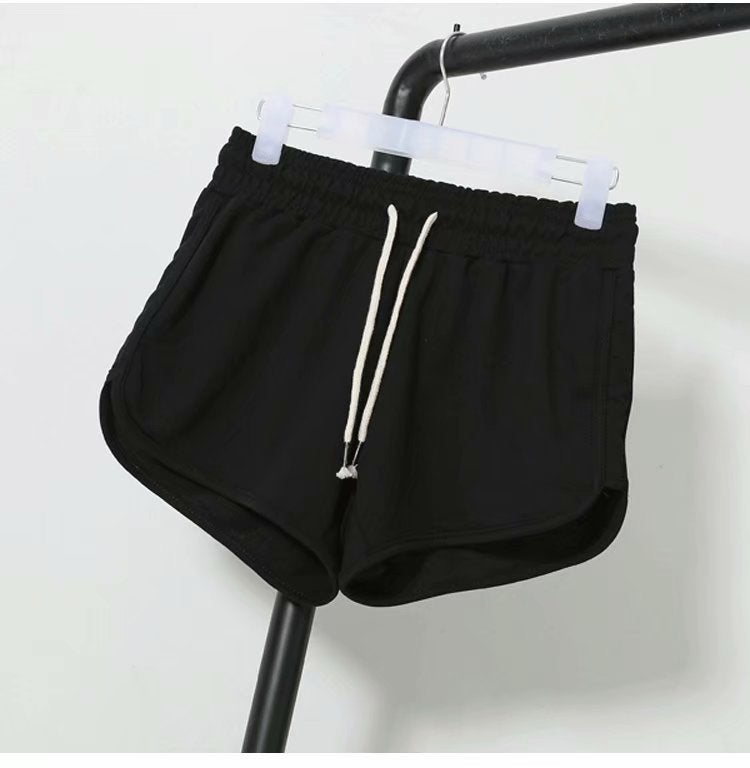 Korean Style plus size Loose Sports Solid Color Shorts Womens Three-point Running Pants Casual Yoga Pants Outer Wear Beach Pajama Pants Black Solid Color Trousers 