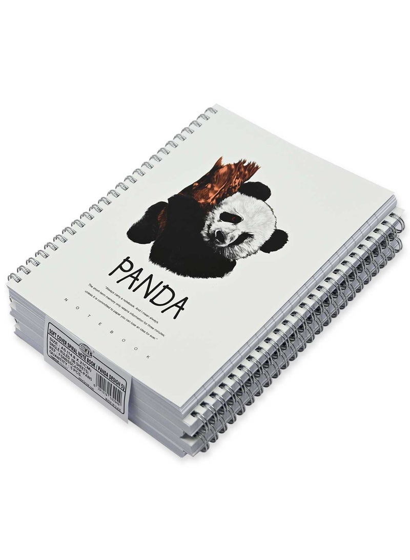 FIS Pack Of 5 Spiral Soft Cover Notebook, 96 Sheets A5 Panda Design 5 -FSNBSSCA596-PAN5 - Image 3