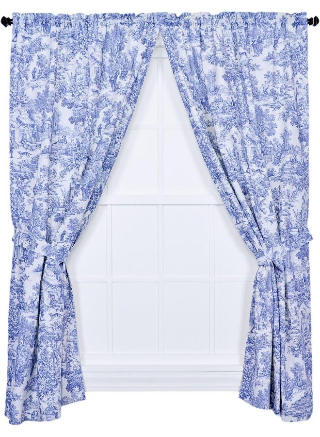 Ellis Curtain Victoria Park Toile 68Inchby84 Inch Tailored Panel Pair with Tiebacks Blue - Image 3