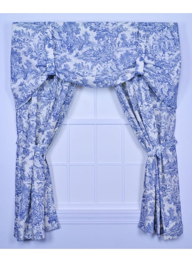Ellis Curtain Victoria Park Toile 68Inchby84 Inch Tailored Panel Pair with Tiebacks Blue - Image 4